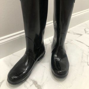 Hunter Original Tall Gloss Boots in Black Size 8